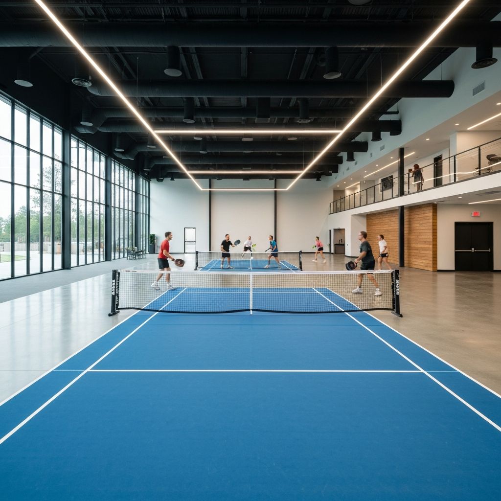 Pickleball facility with multiple courts